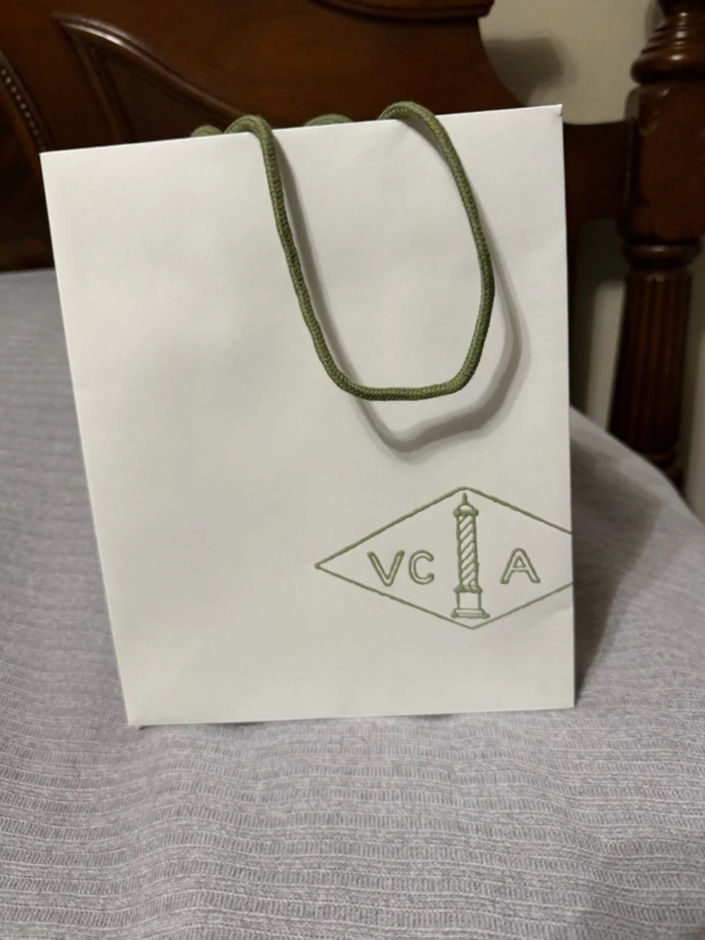 Van Cleef & Arpels White Gift Bag with Green Handles